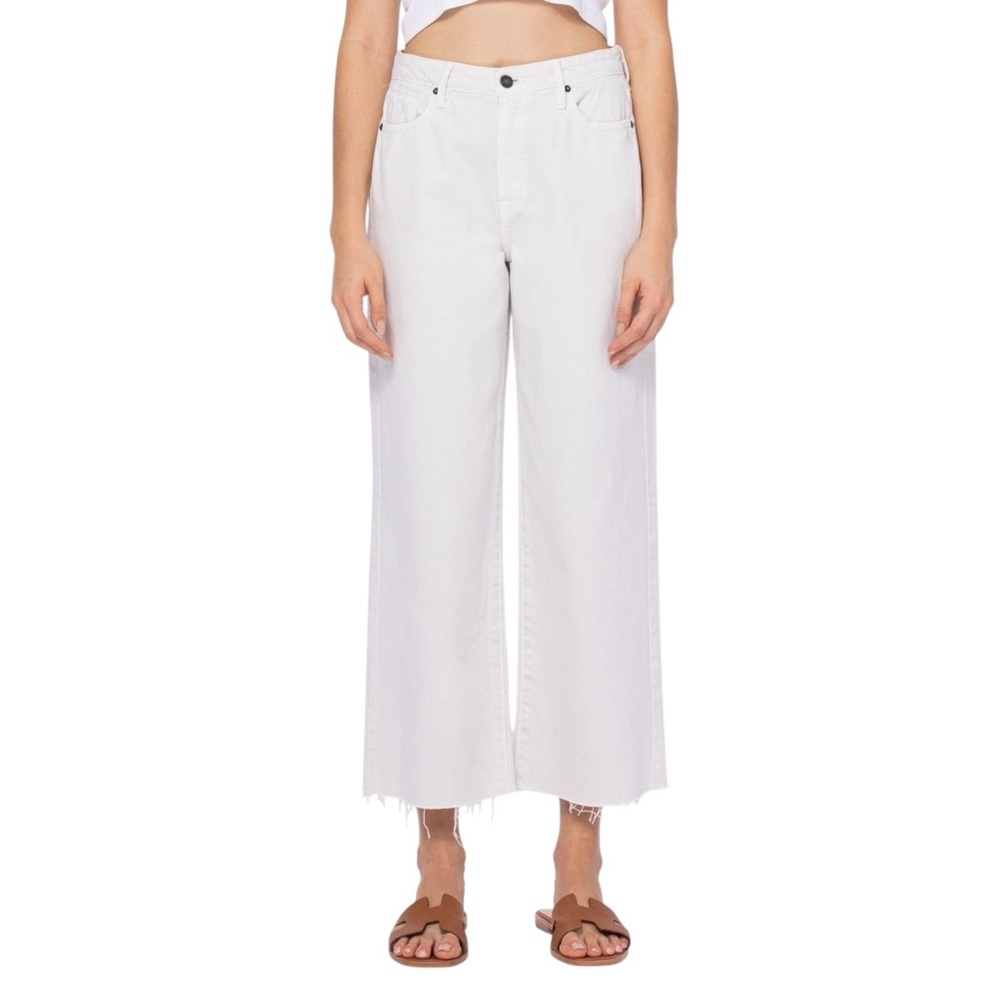 Women’s Hidden cropped wide-leg jeans featuring a frayed hem in ivory denim